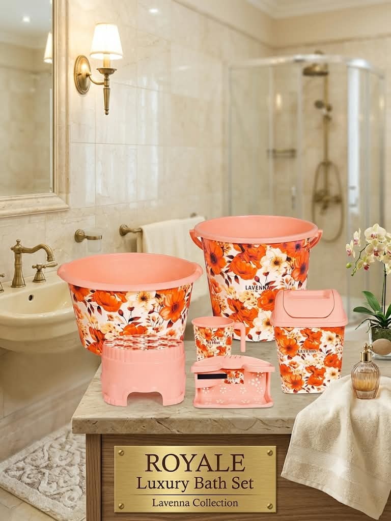 Royale Luxury Bath Set with Swing Dustbin & Printed Bucket - Lavenna