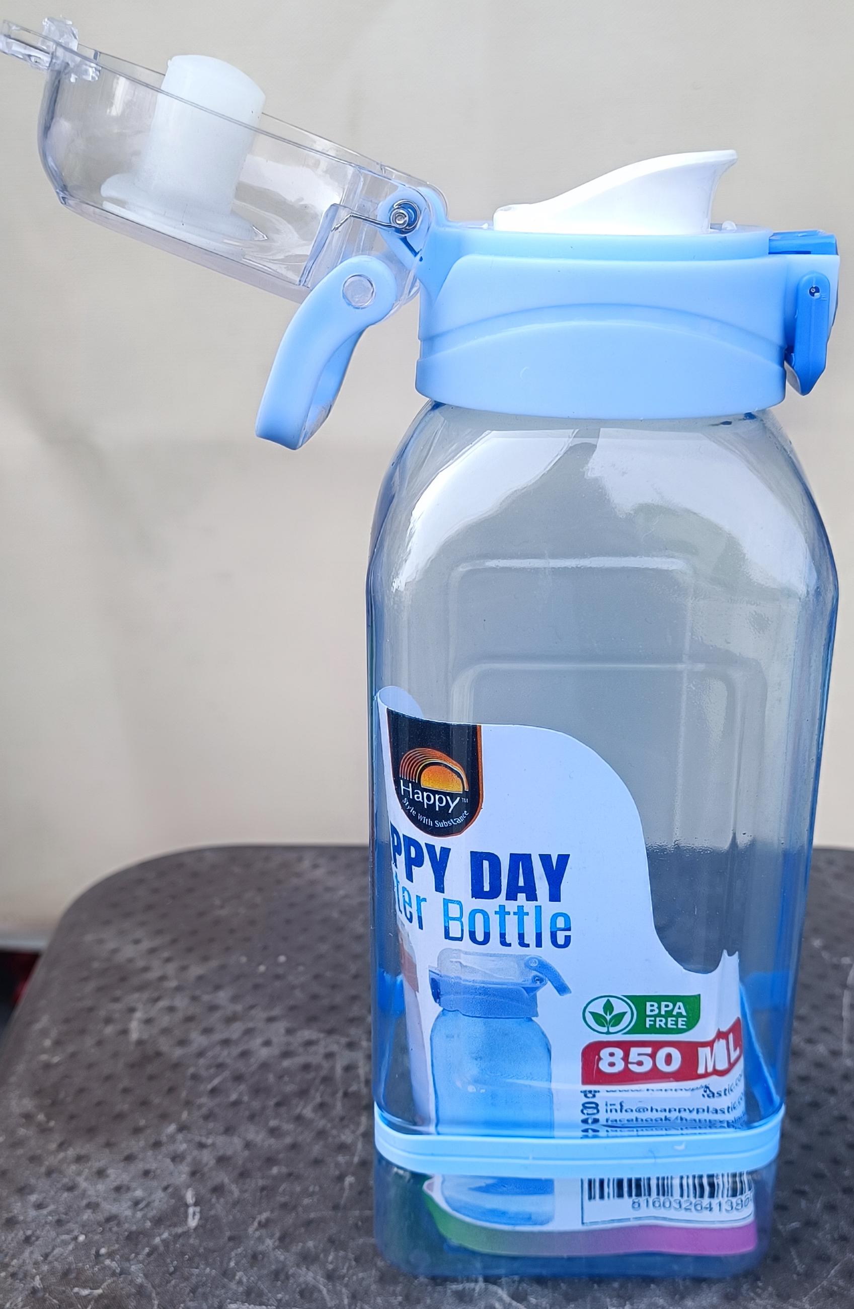 Day Transparent Water Bottle with Flip Spout & Handle - Happy