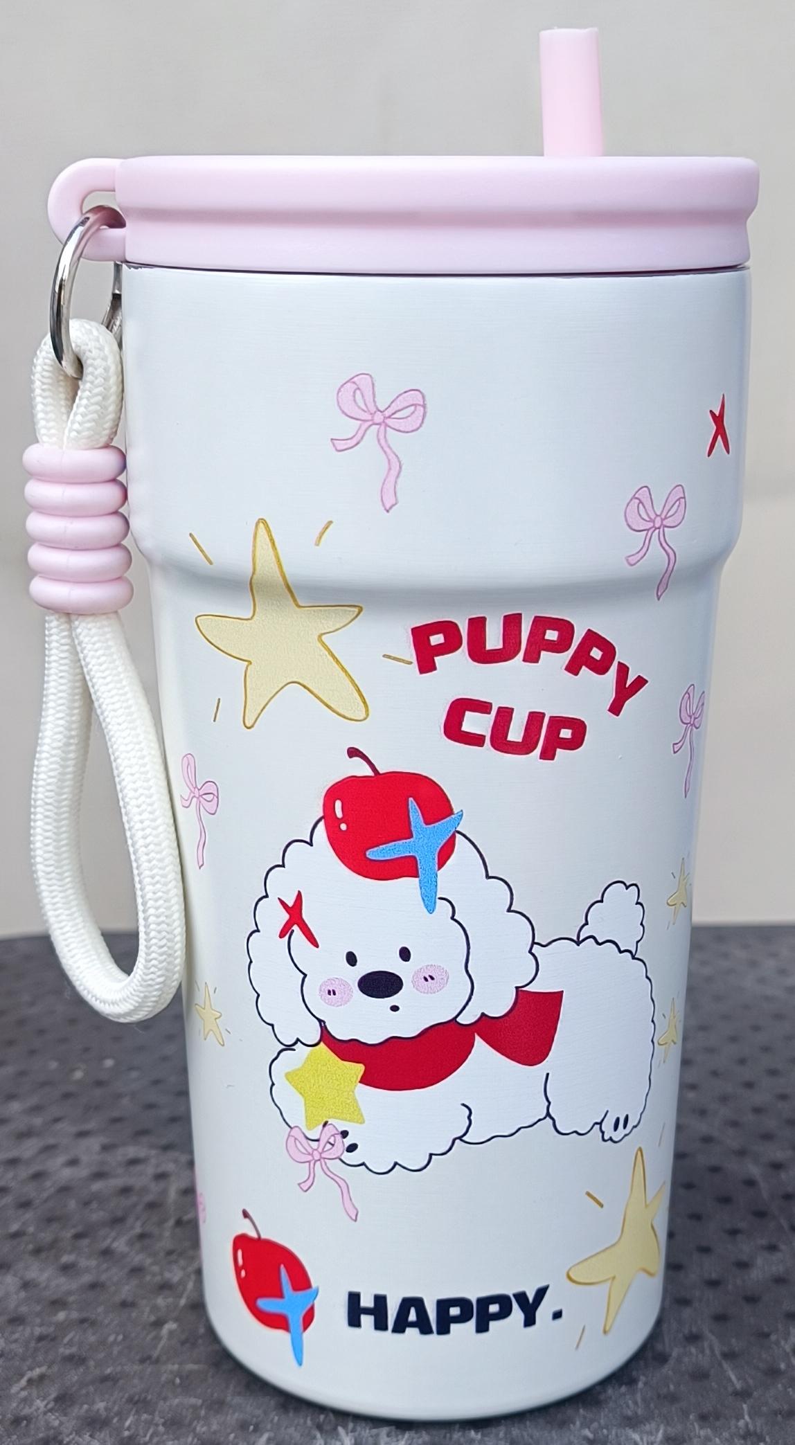 Cute Stainless Steel Thermal Tumbler with Straw - Puppy Cup