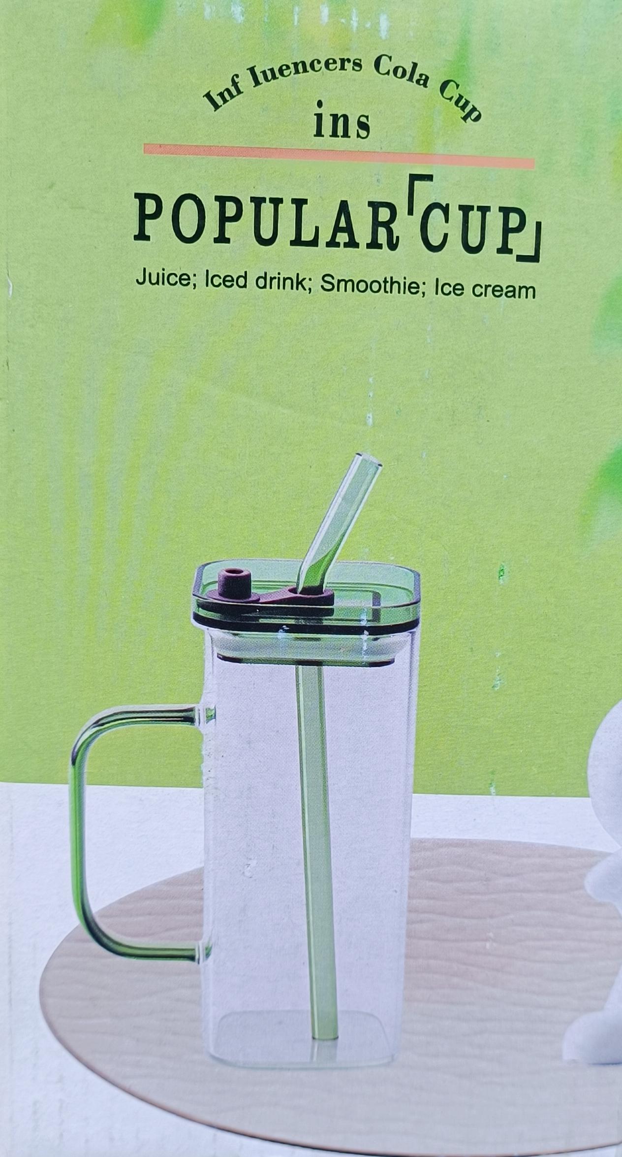 High Borosilicate Glass Breakfast Tumbler Mug with Straw and Handle