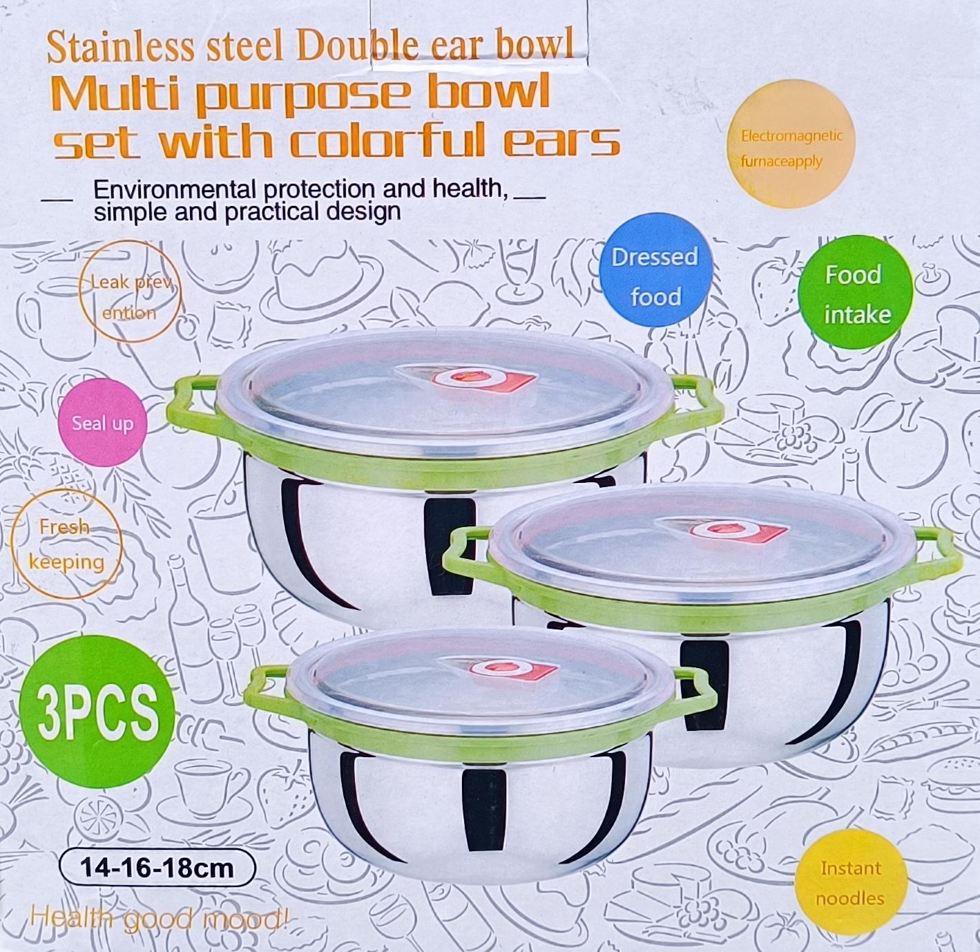 Stainless Steel Double Ear Fresh-Keeping Bowls Set with Sealing Lids