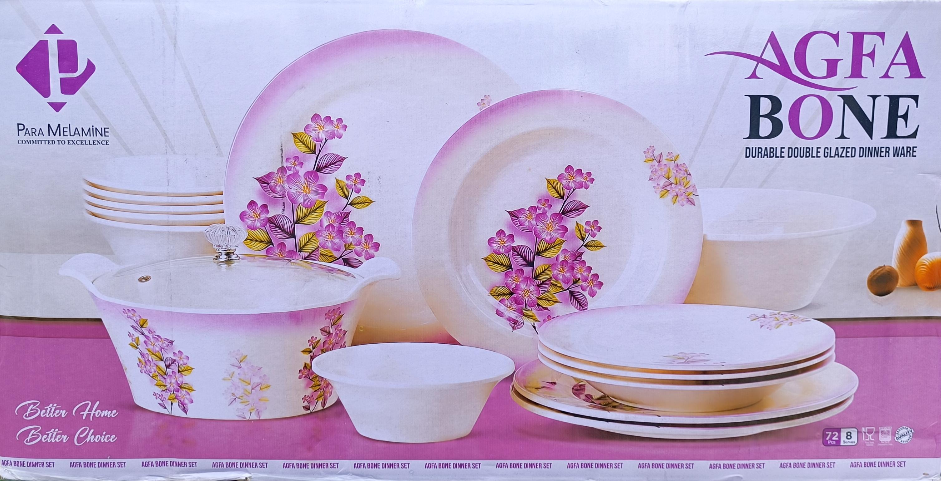 AGFA Bone 72-Piece Melamine Dinner Set (8 Person) - Para Melamine