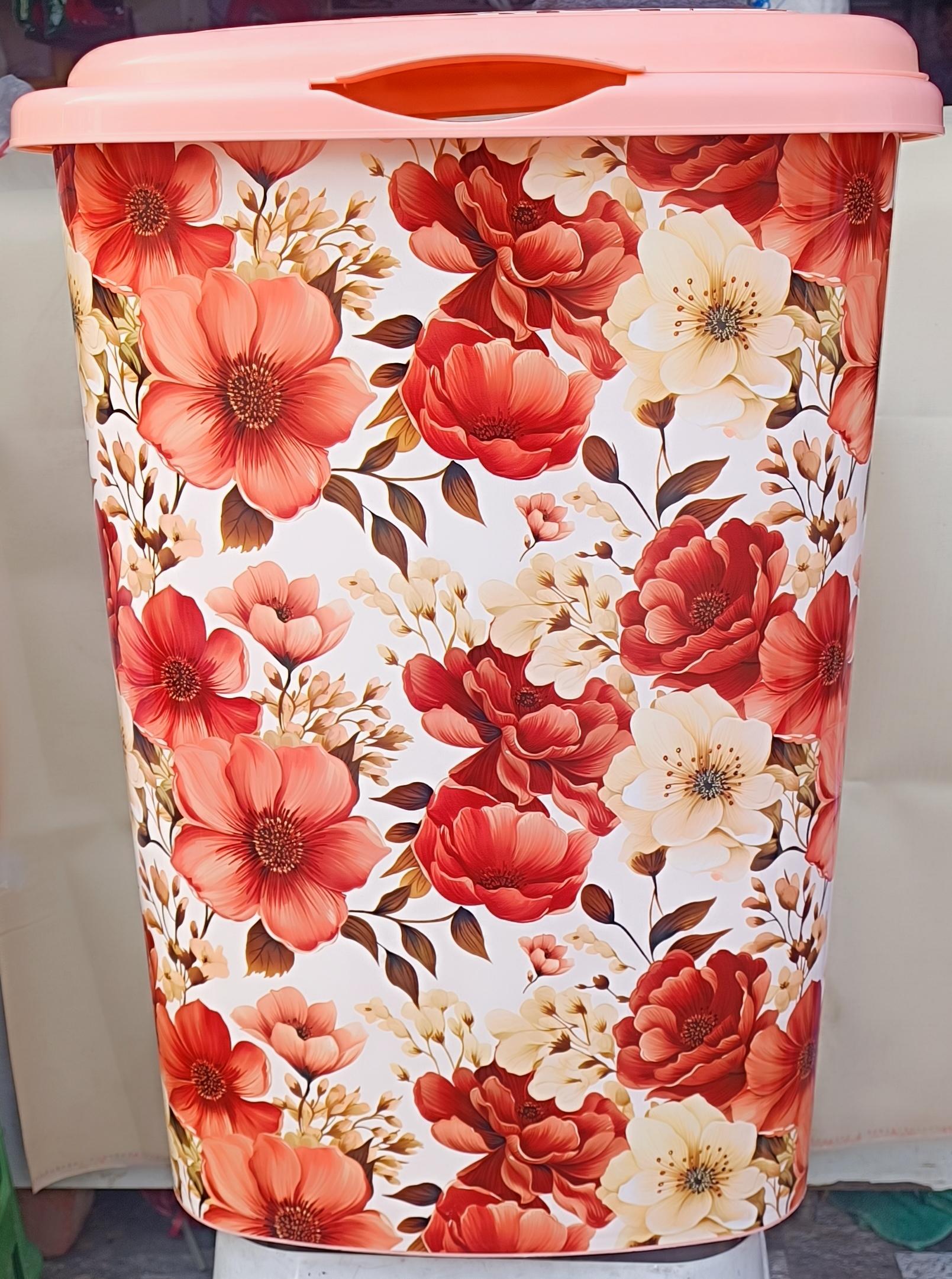 Floral Printed Tall Plastic Laundry Basket with Flip Lid - Lavenna
