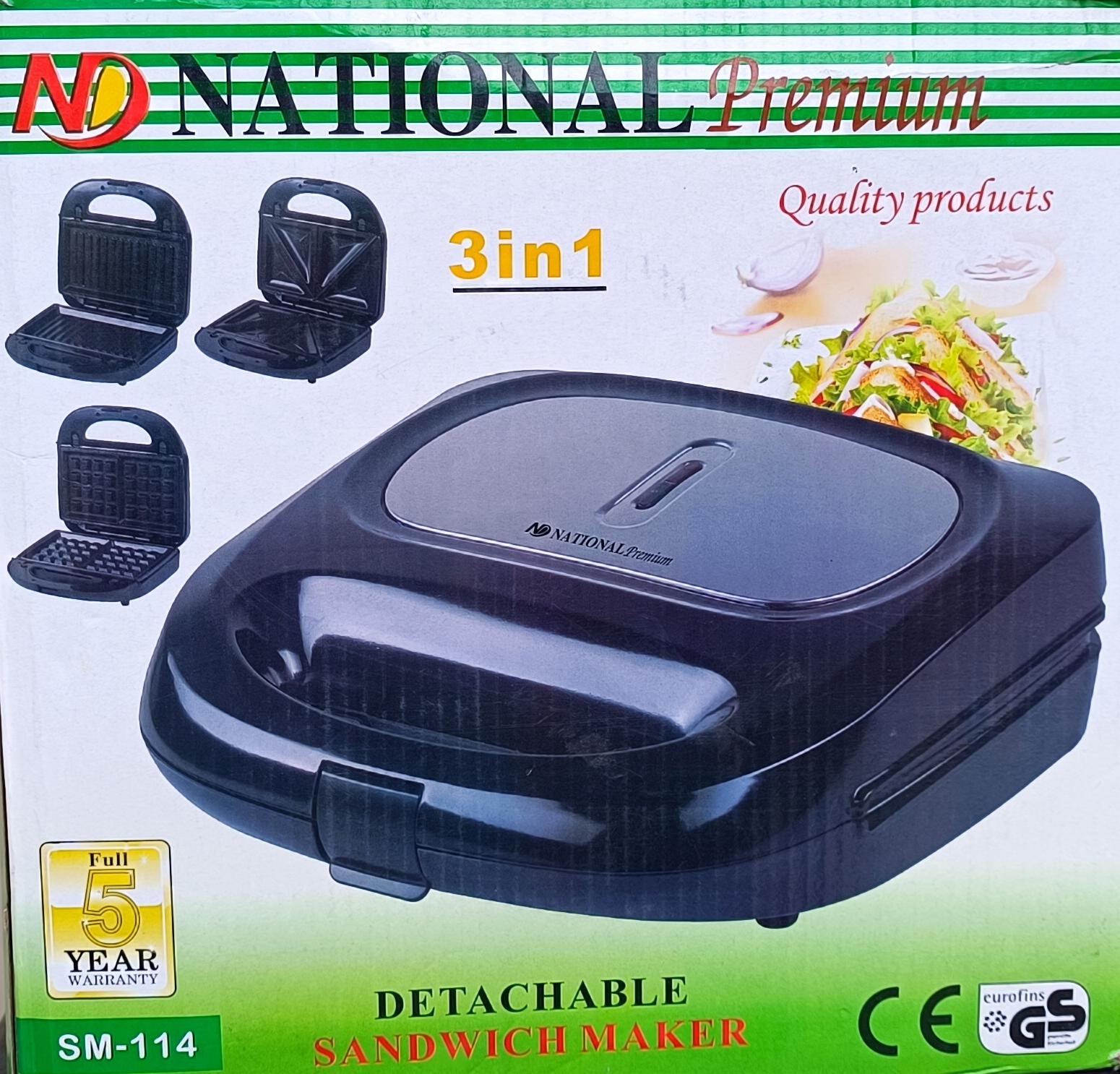 ND Premium 3-in-1 Detachable Sandwich, Waffle & Grill Maker (SM-114) - National