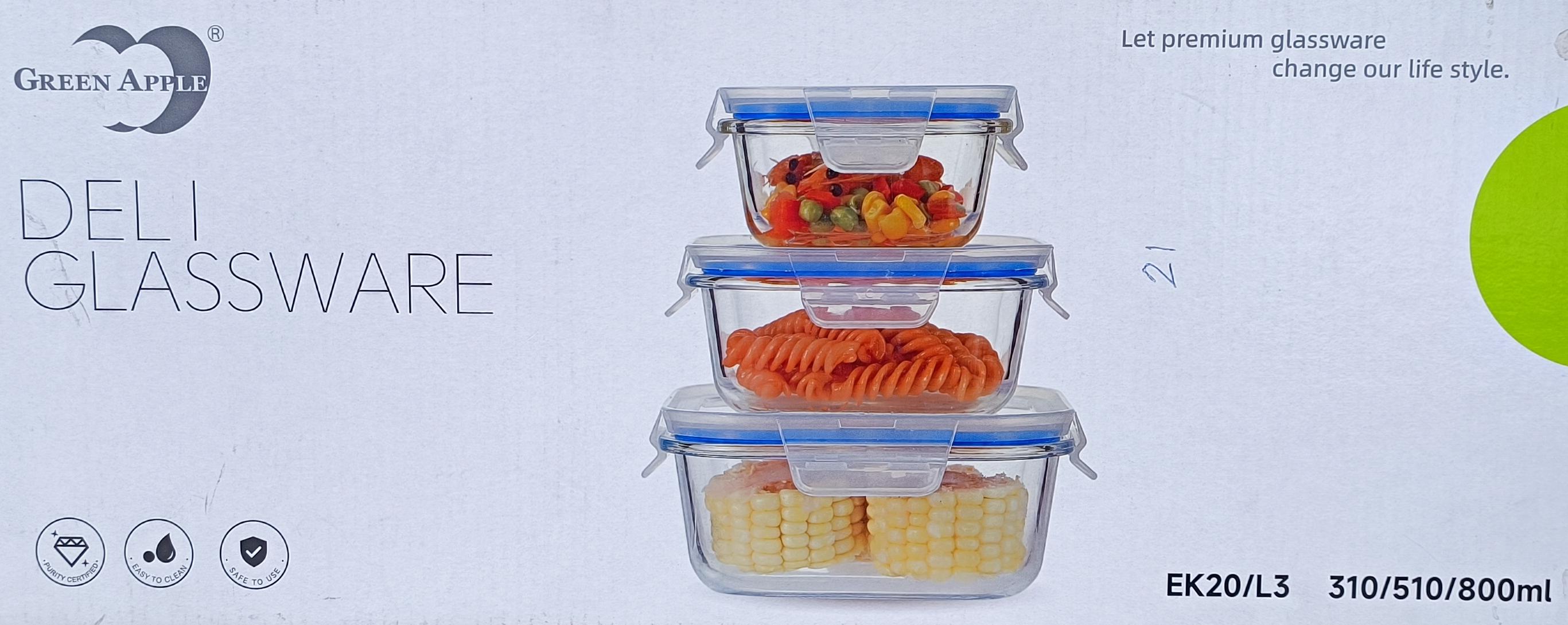Green Apple Glassware Airtight Glass Food Container Set - Deli