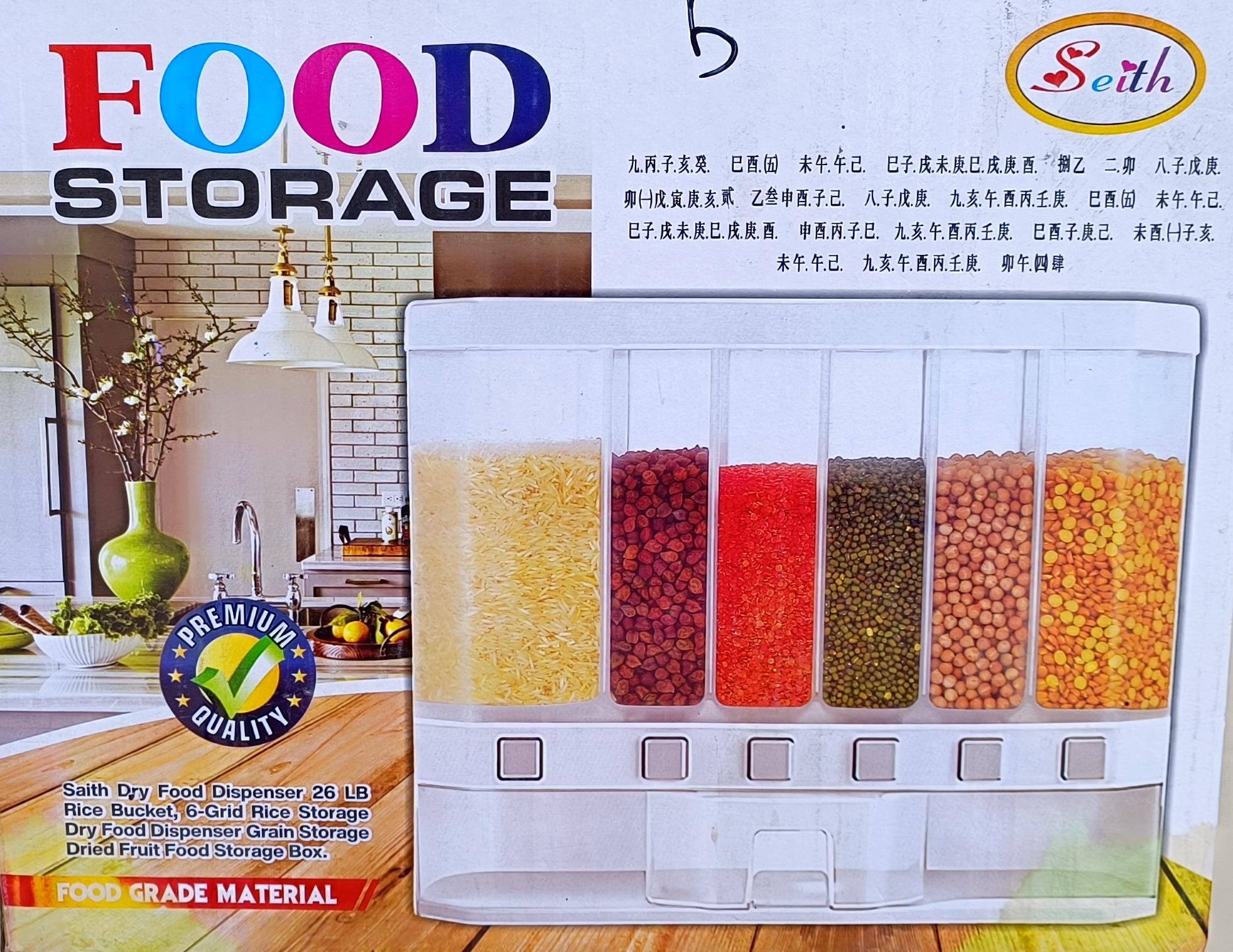 Seith 26 LB 6-Grid Wall-Mounted Multi-Grain Dry Food & Cereal Dispenser Storage Box