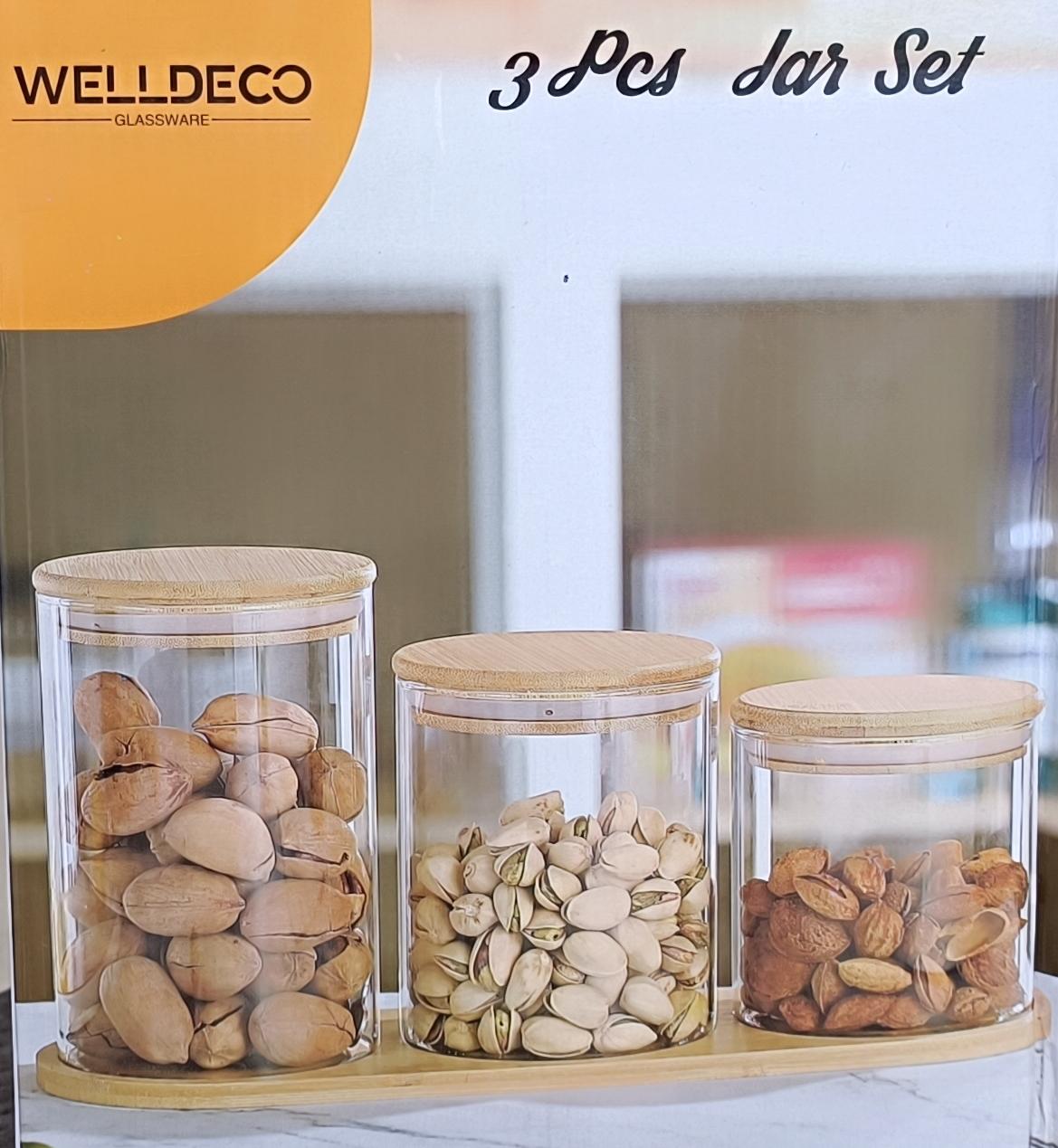 WELLDECO Glass Canister Jar Set with Bamboo Lids and Tray