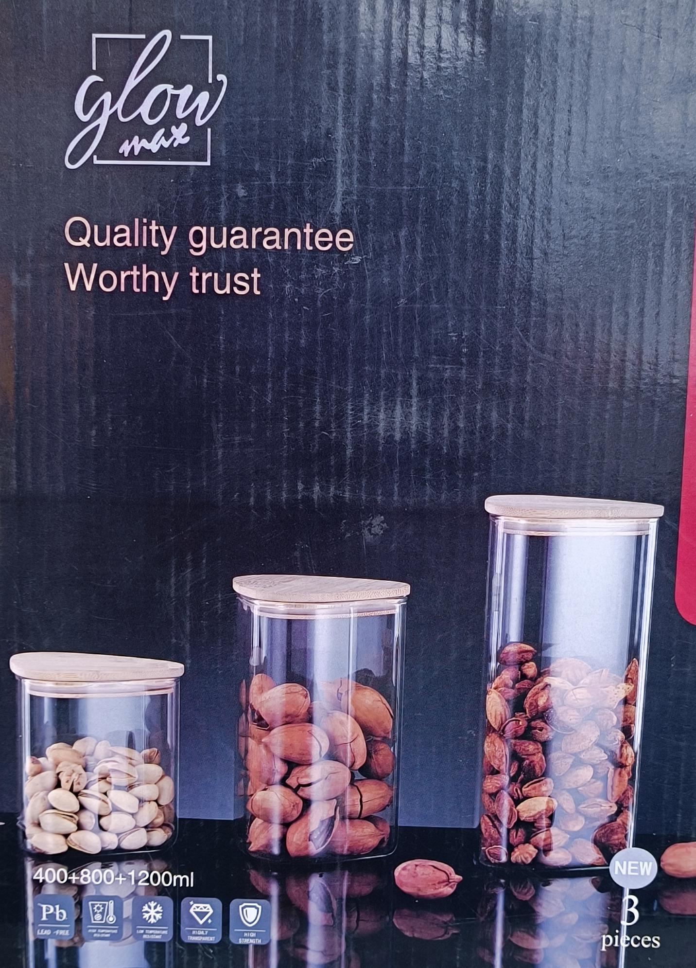Glow Max Borosilicate Glass Storage Jars with Bamboo Lids