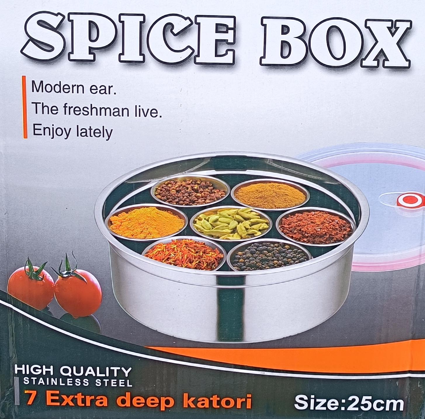 Heavy Stainless Steel Masala Dabba / with 7 Deep Katoris - Spice Box