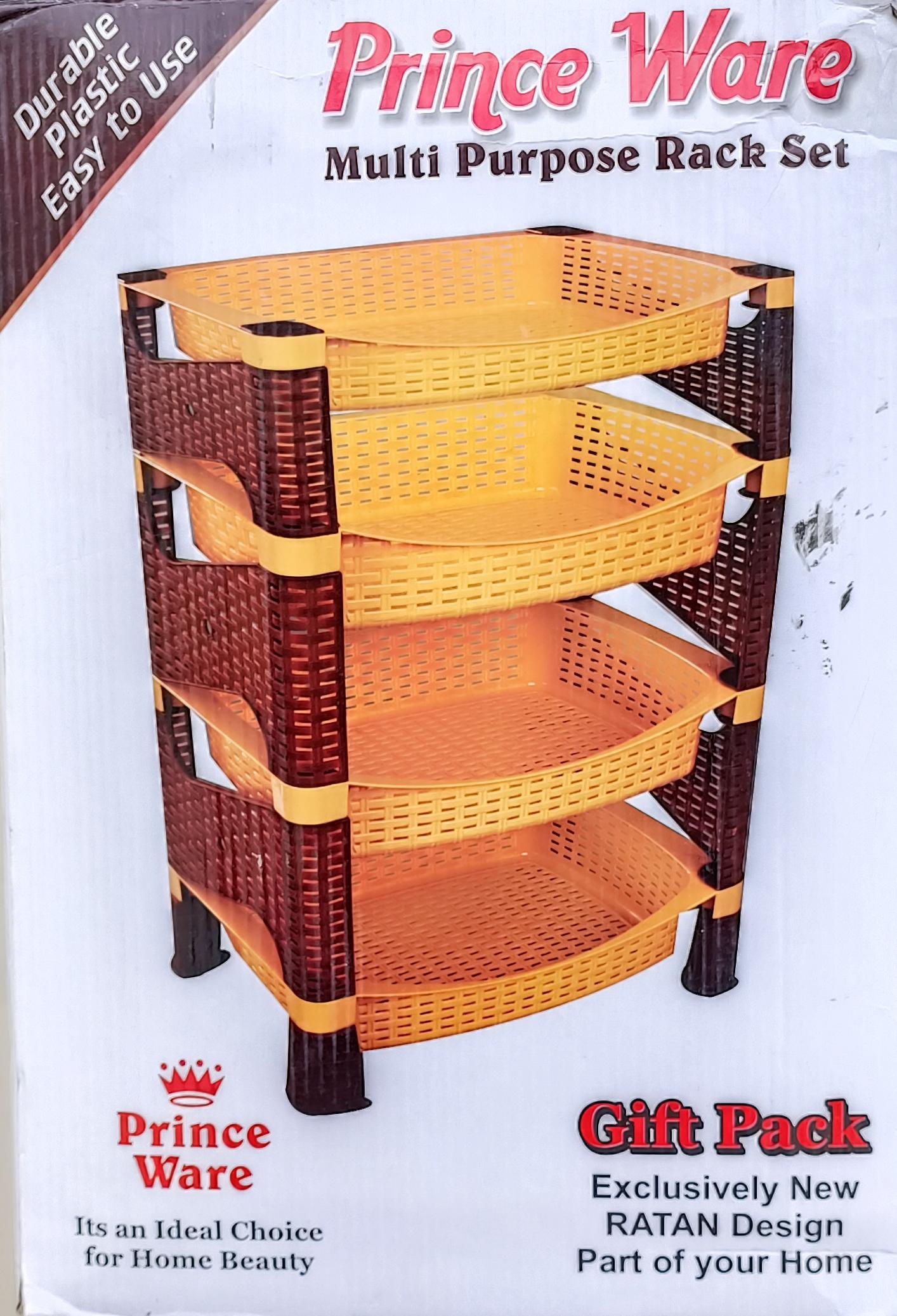 Prince Ware 4-Tier Multi-Purpose Rattan Design Storage Rack Set