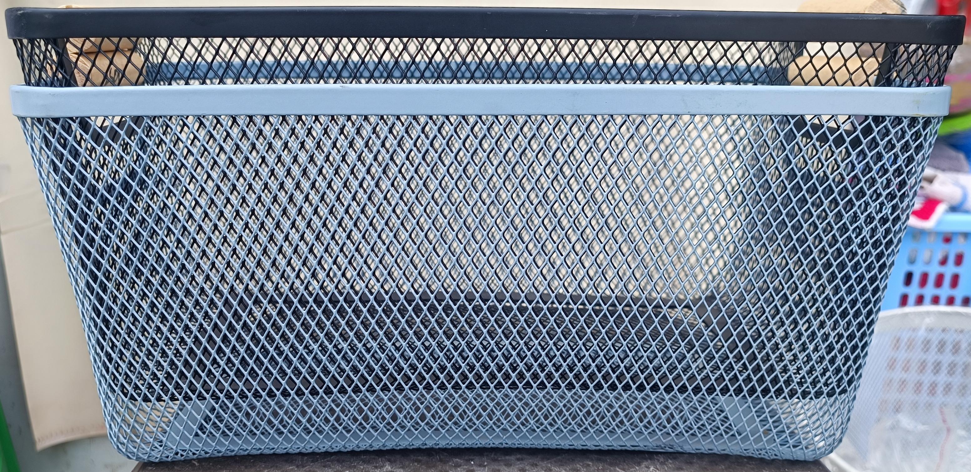 Rectangular Metal Wire Mesh Storage Baskets with Wooden Handles (Set of 2)