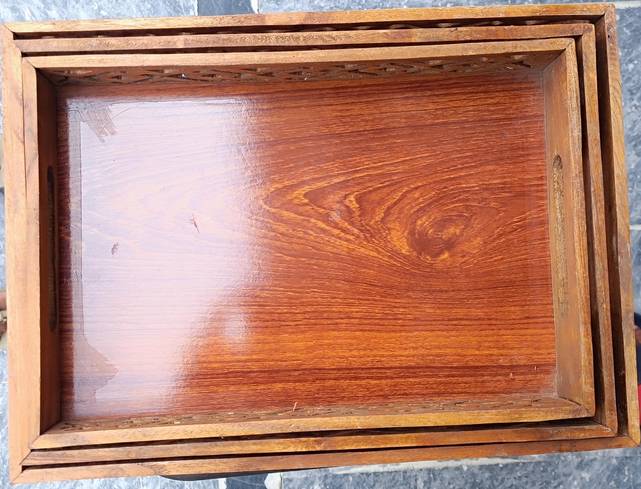 Handcrafted Rosewood Traditional Carved Wooden Serving Trays - Set of 3