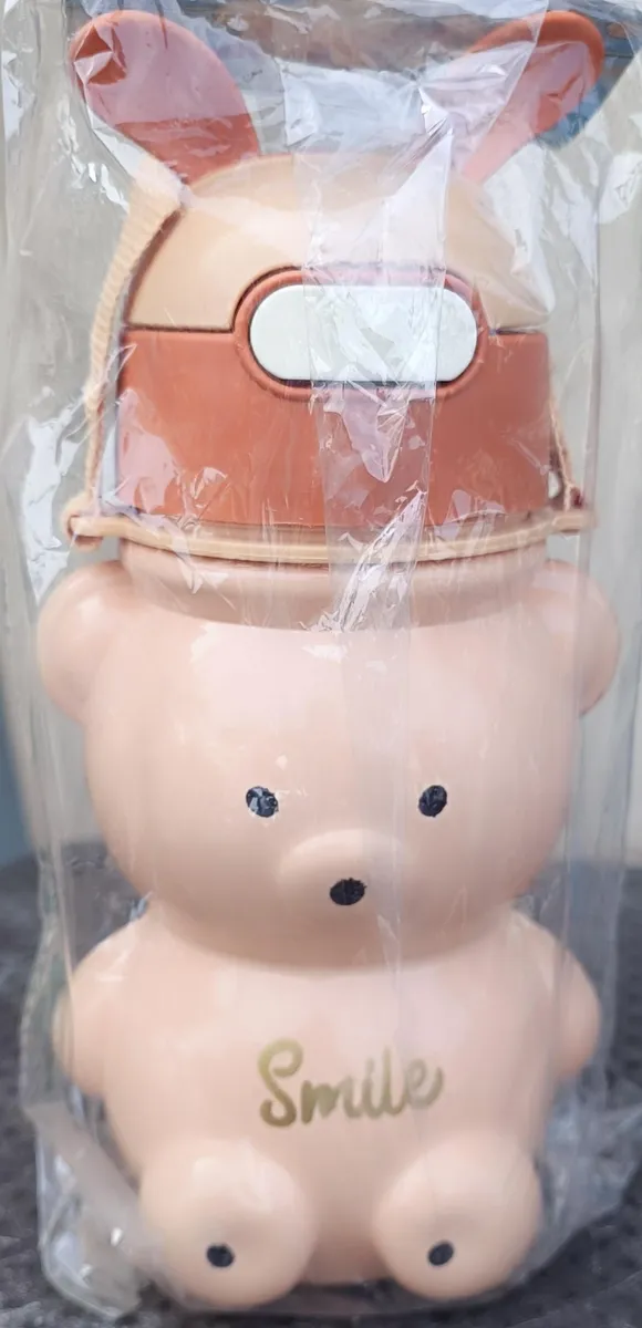 Cute Bear Kids Water Bottle with Strap - Smile