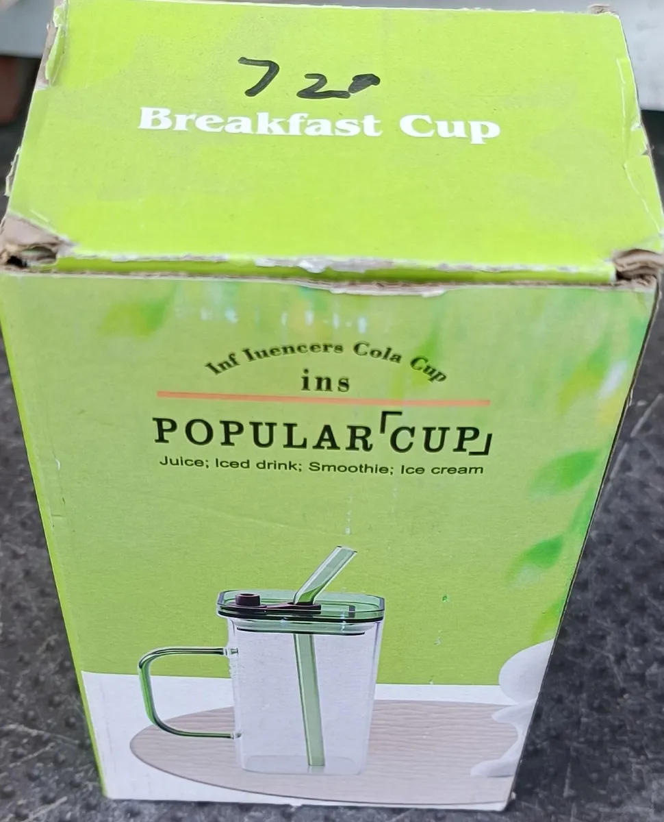 High Borosilicate Glass Breakfast Tumbler Mug with Straw and Handle