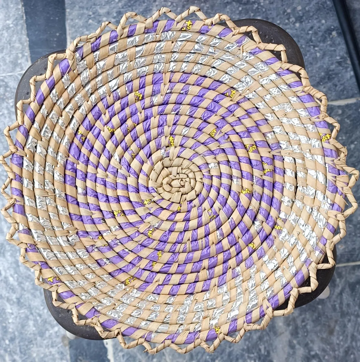 Handwoven Purple & Silver Foil Accent Roti Changair / Chaba