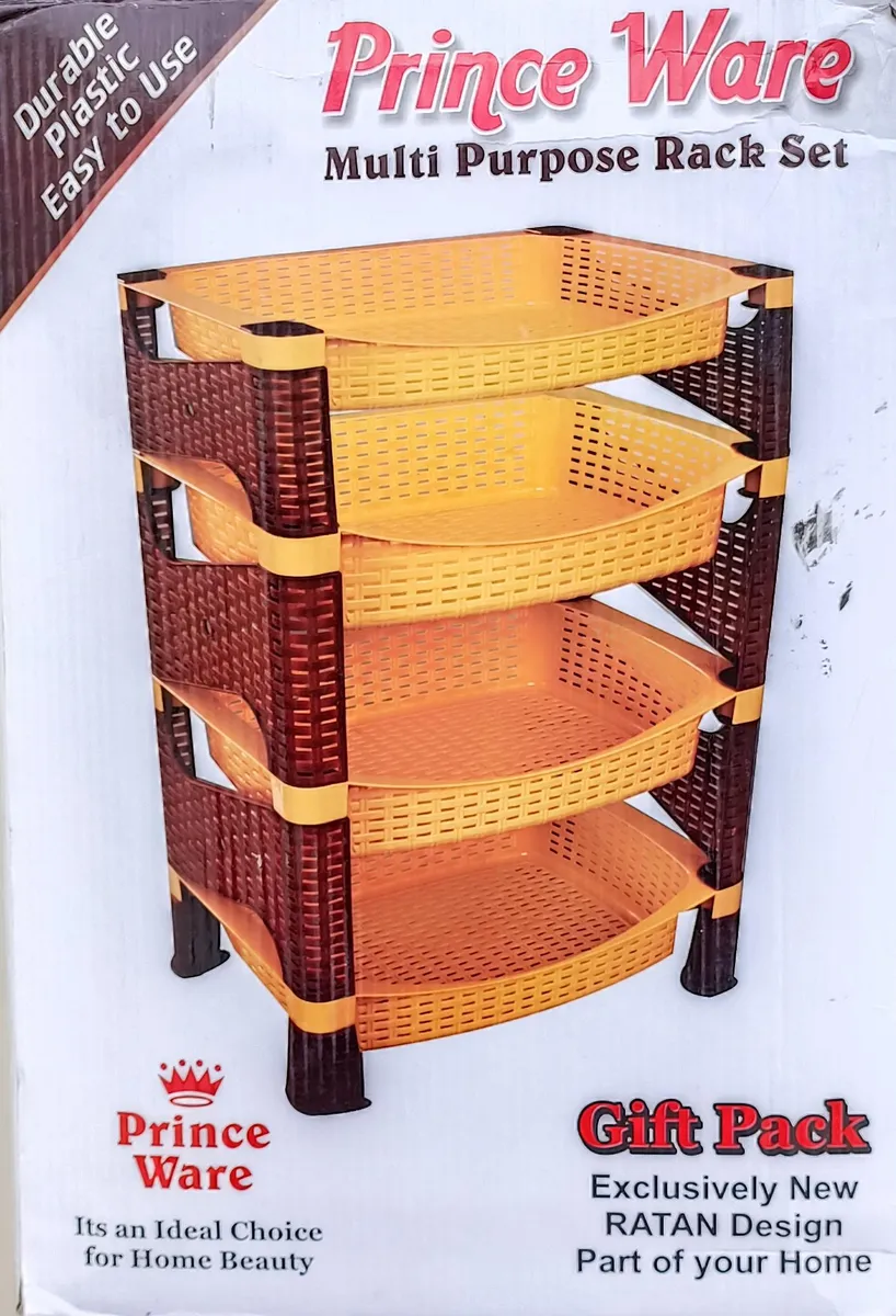 Prince Ware 4-Tier Multi-Purpose Rattan Design Storage Rack Set