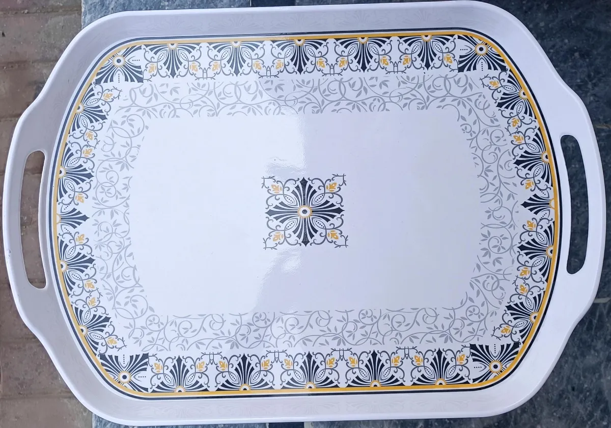 Royal Damask Filigree Border Melamine Serving Tray with Handles